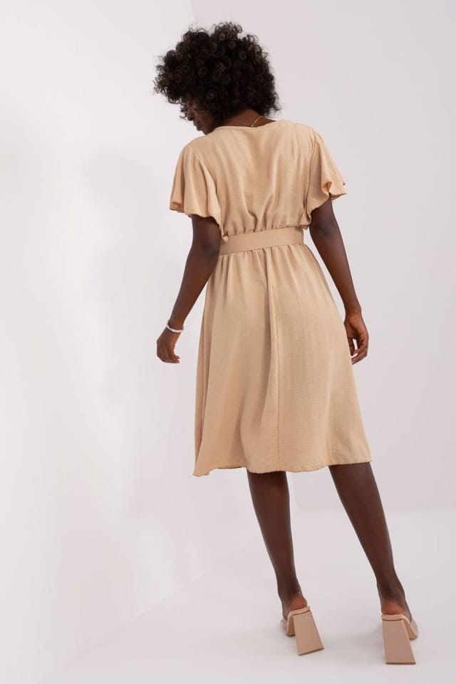 Love Lace Love Lace Women's Italian Ruffle Sleeve Belted Summer Dress in Beige - 3
