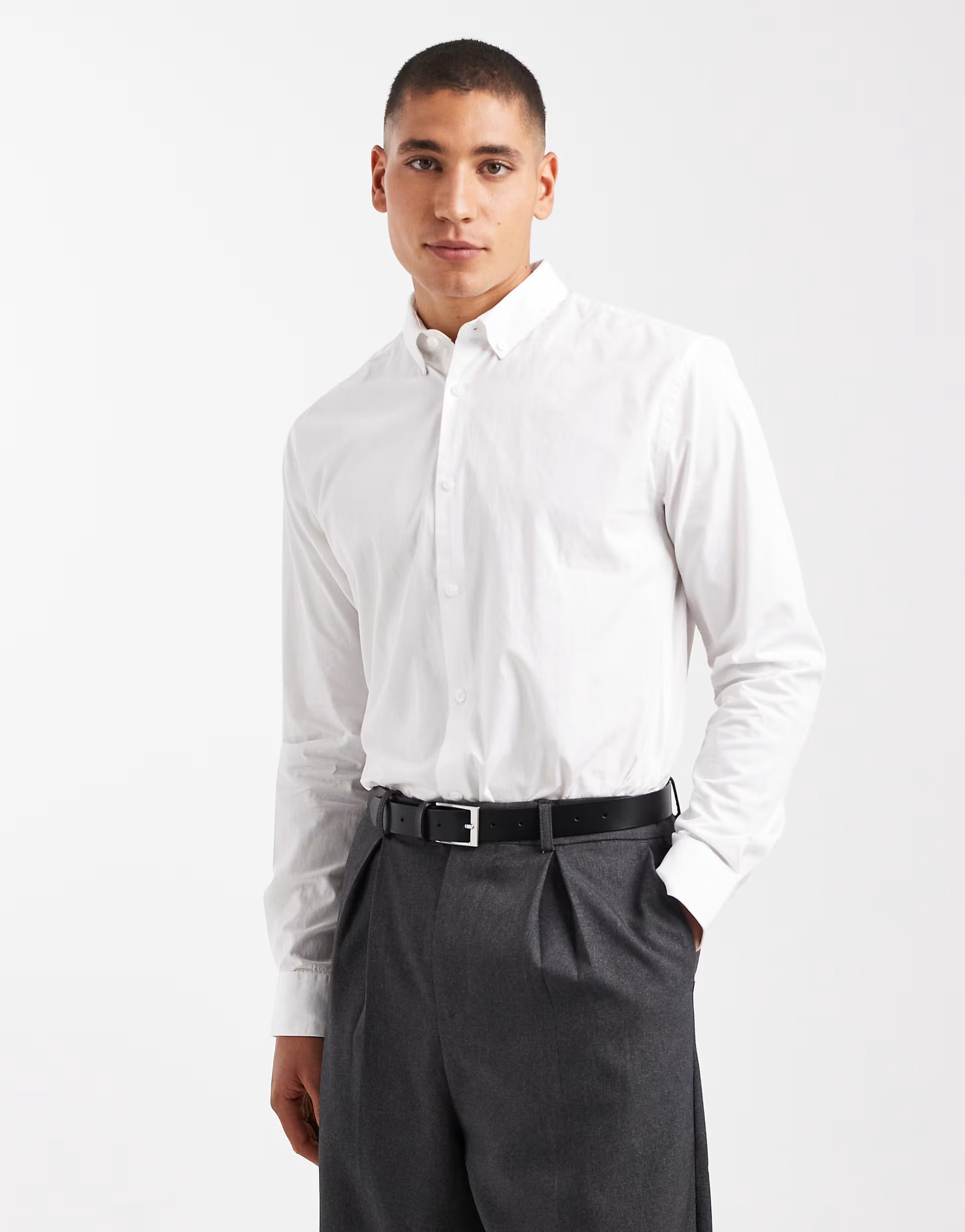 ASOS ONLY & SONS slim fit stretch poplin shirt in white - 1