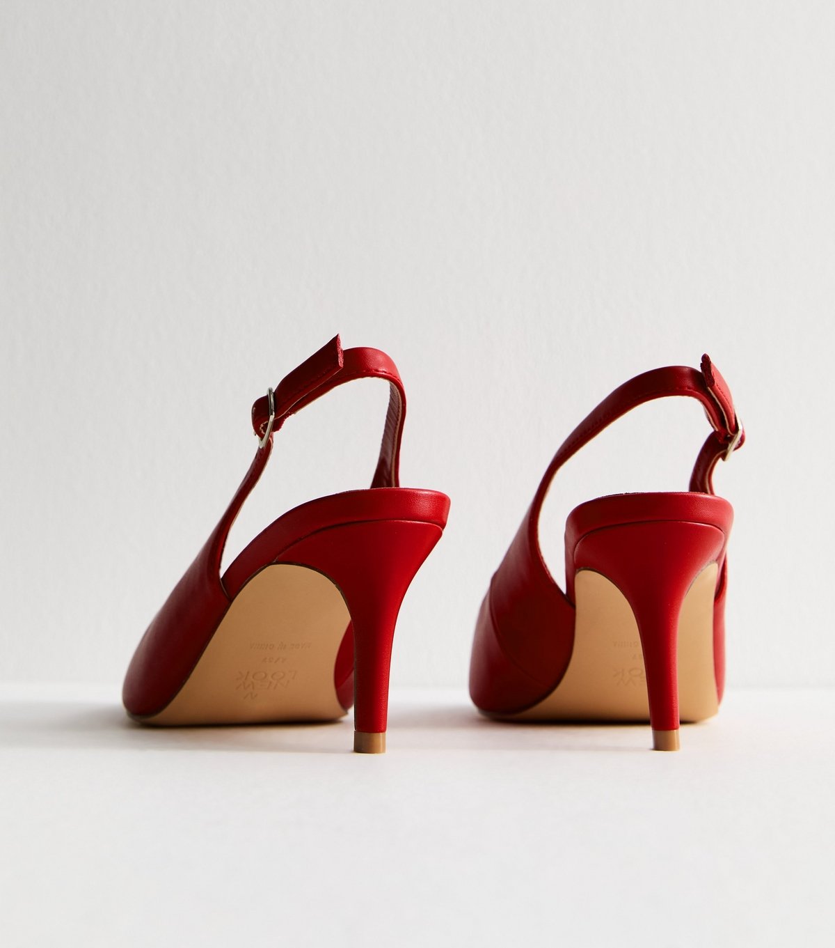 New Look Women's Extra Wide Fit Bright Red Faux Leather Slingback Court Shoes Vegan New Look - 4