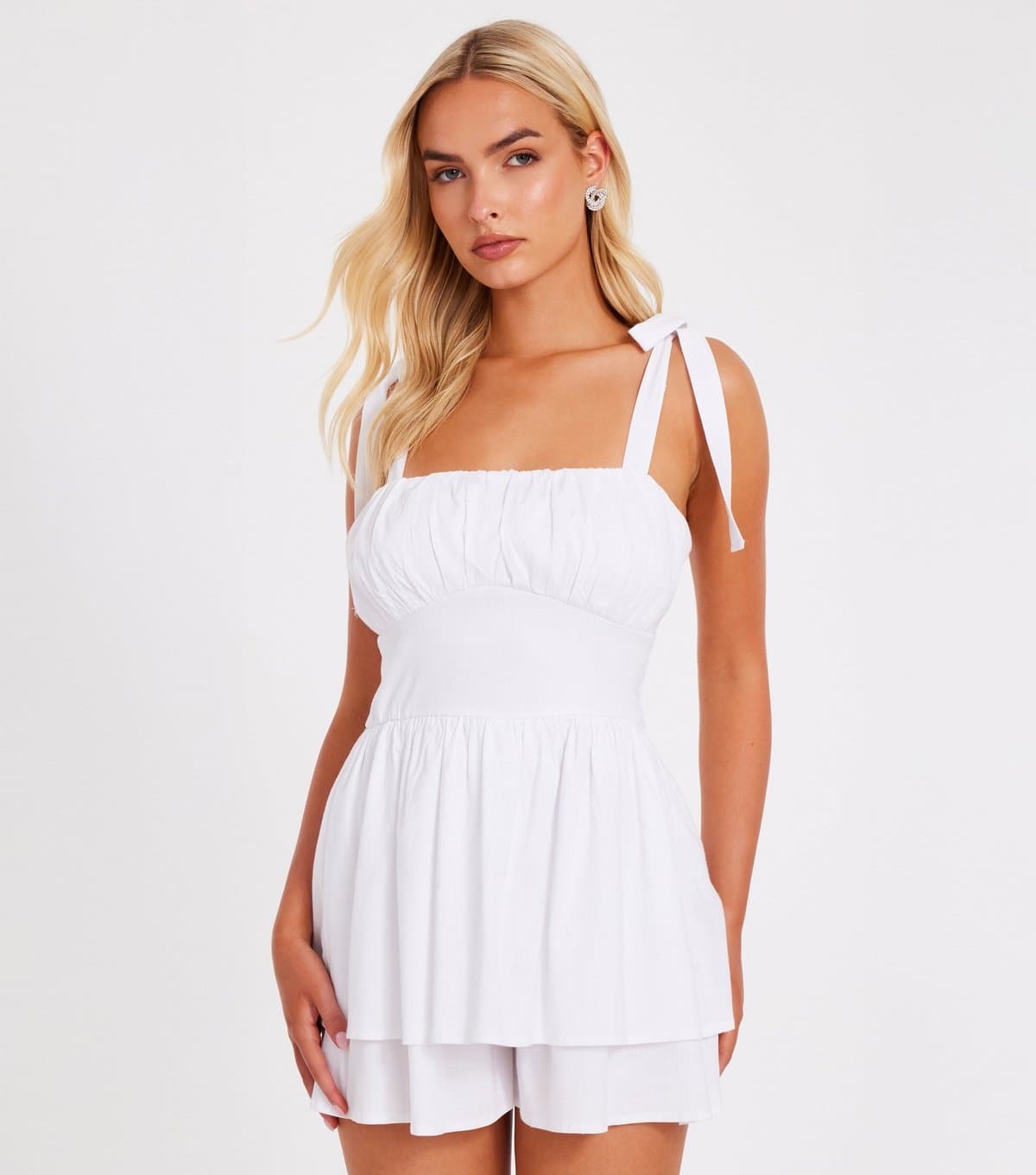 Quiz Women's White Woven Ruched Playsuit Quiz New Look