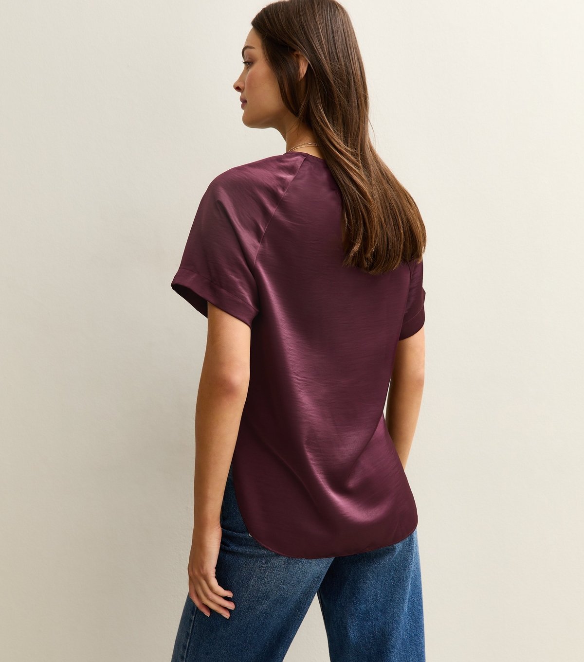 New Look Women's Tall Dark Burgundy Satin Short Sleeve Top New Look - 4