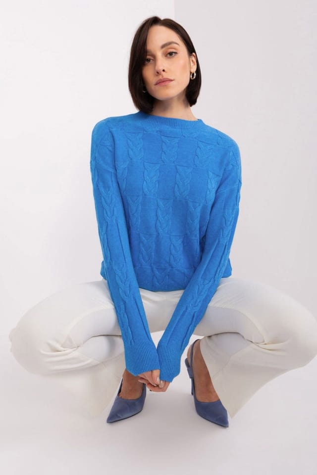 Love Lace Love Lace Women's Textured Pattern Round Neck Sweater in Blue - 2