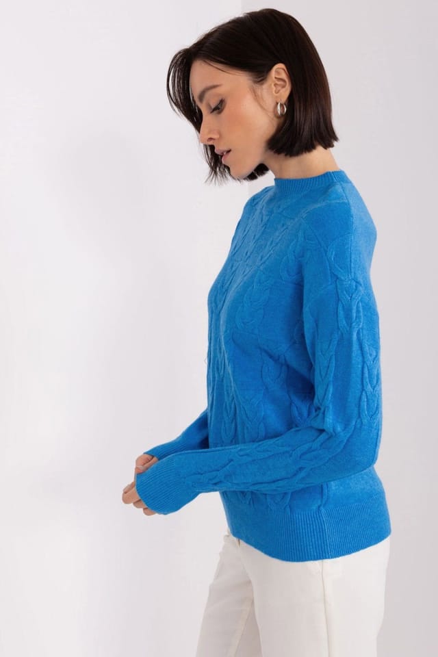 Love Lace Love Lace Women's Textured Pattern Round Neck Sweater in Blue - 3