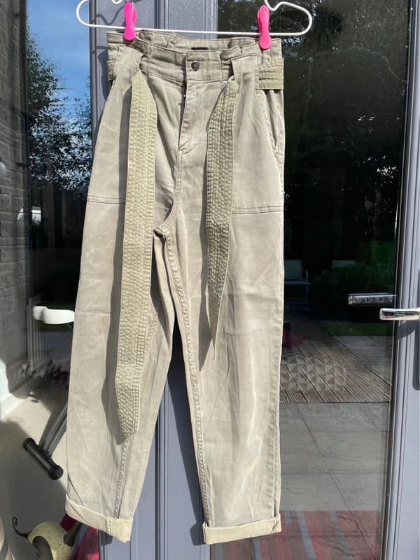 Topshop Light Khaki Green Topshop Straight Leg Trousers with Belt