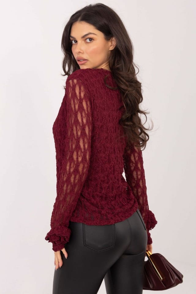 Love Lace Love Lace Women's Elegant Rose Detail Lace Fitted Blouse in Red - 3