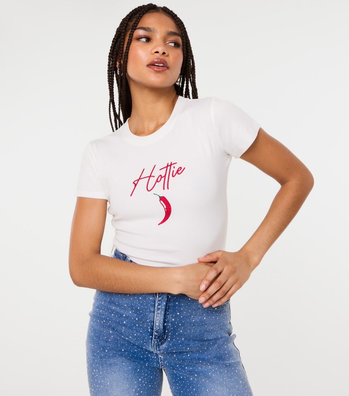 Pink Vanilla Women's White Hottie Chilli Print T-Shirt Pink Vanilla New Look