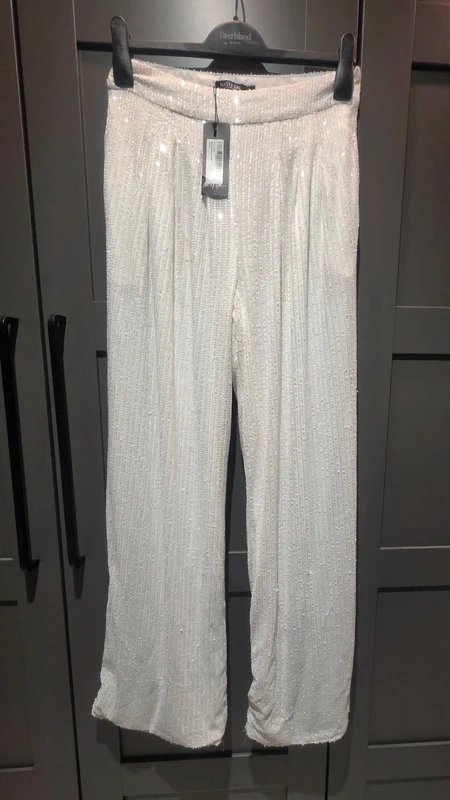 Nasty Gal Sparkly white sequin wide leg trousers party hlliday wedding hen size 8-10 nasty gal - 1