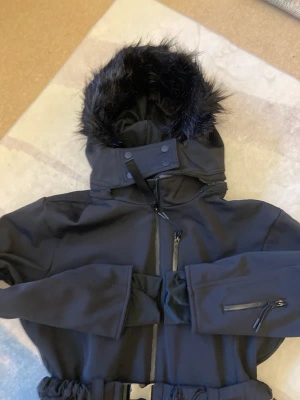 ASOS Ladies ASOS fur hooded, belted ski suit size 18-20