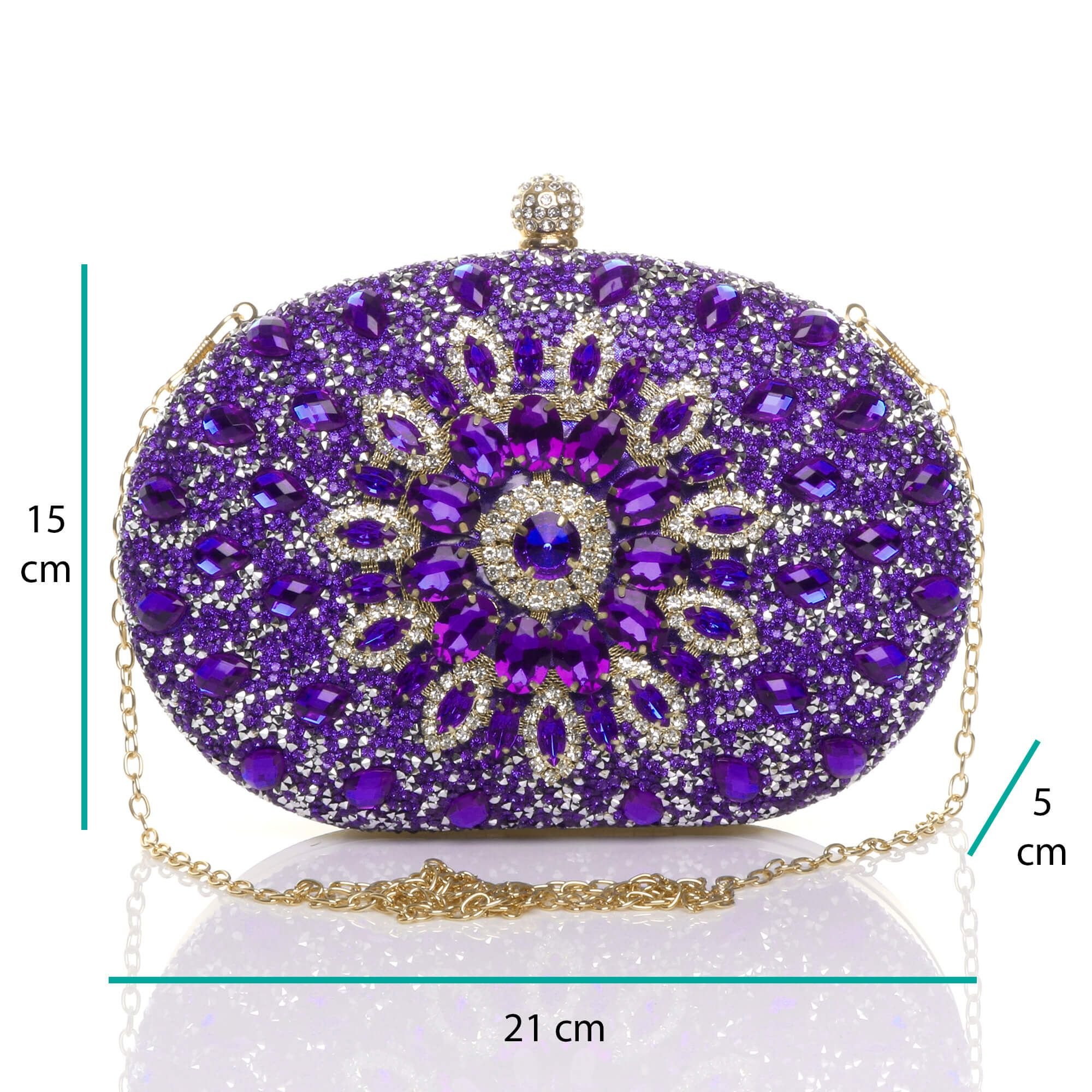 AJVANI AJVANI Women's Diamante Embellished Oval Prom Clutch Bag in Aubergine - 2