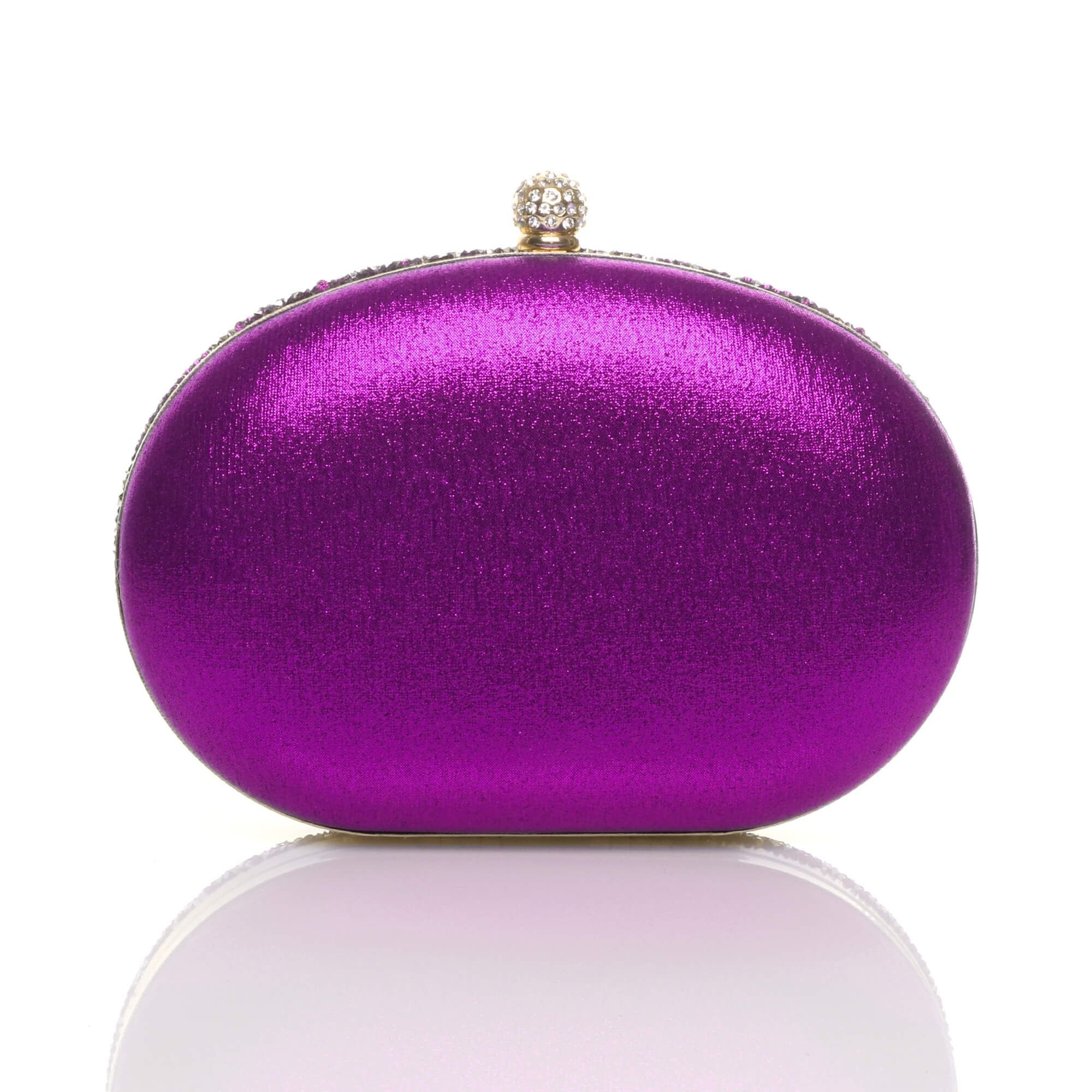AJVANI AJVANI Women's Diamante Embellished Oval Prom Clutch Bag in Aubergine - 3