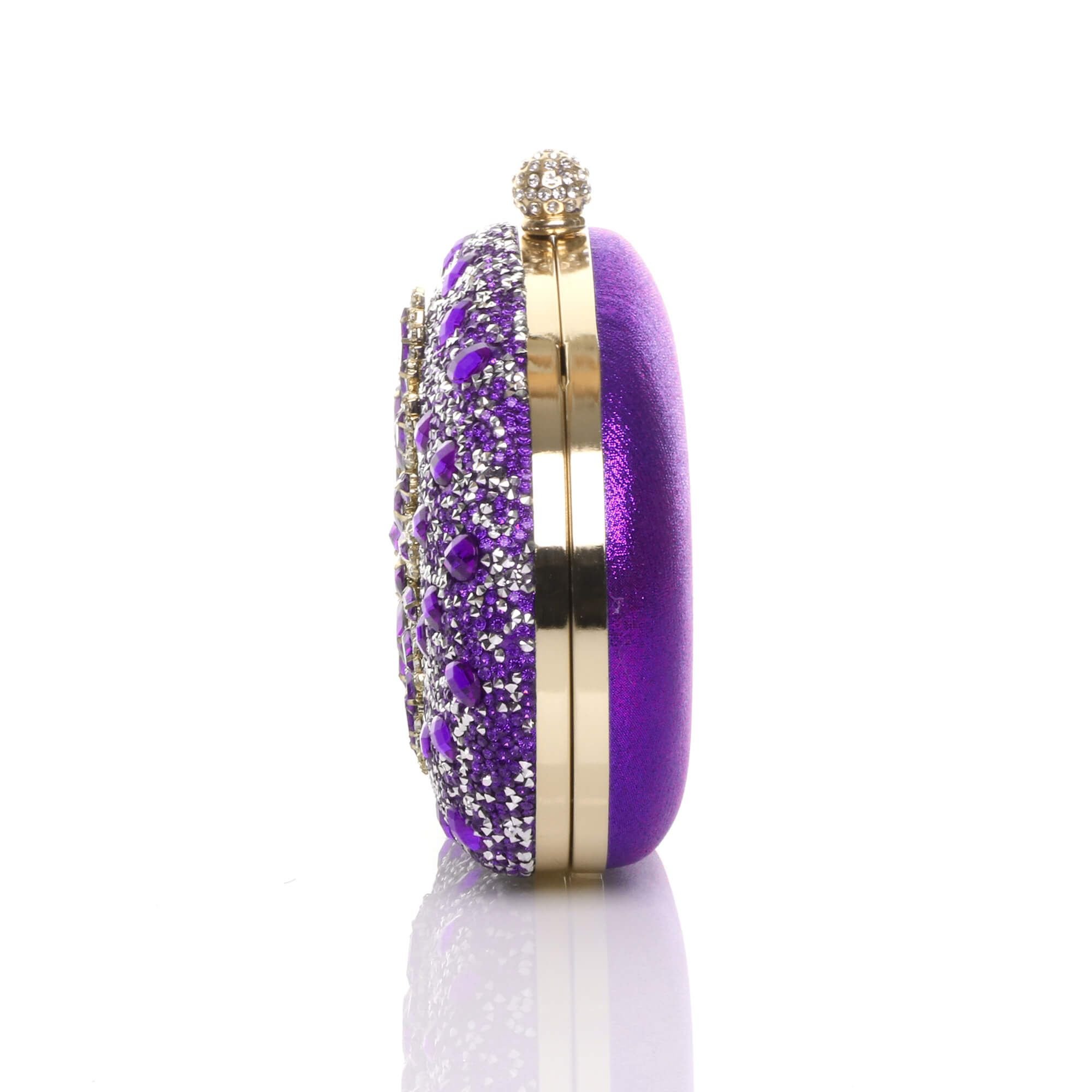 AJVANI AJVANI Women's Diamante Embellished Oval Prom Clutch Bag in Aubergine - 4