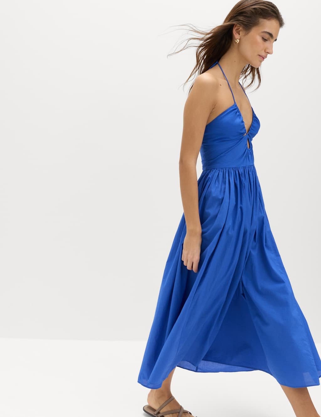 M&S Cobalt Pure Cotton Cutout Midi Beach Dress