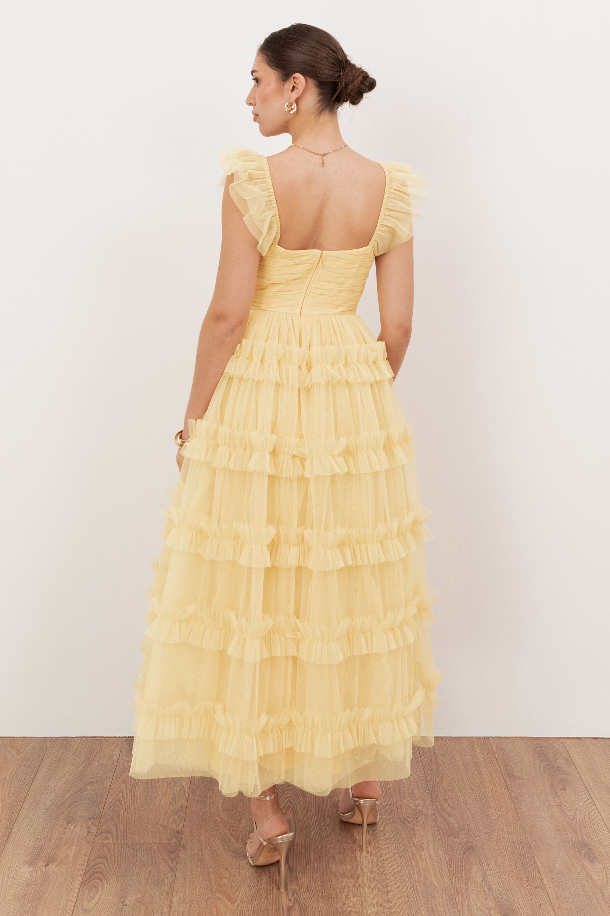 Anaya with Love Anaya with Love Women's Square Neck Flutter Sleeve Frill Midaxi Dress in Yellow - 2