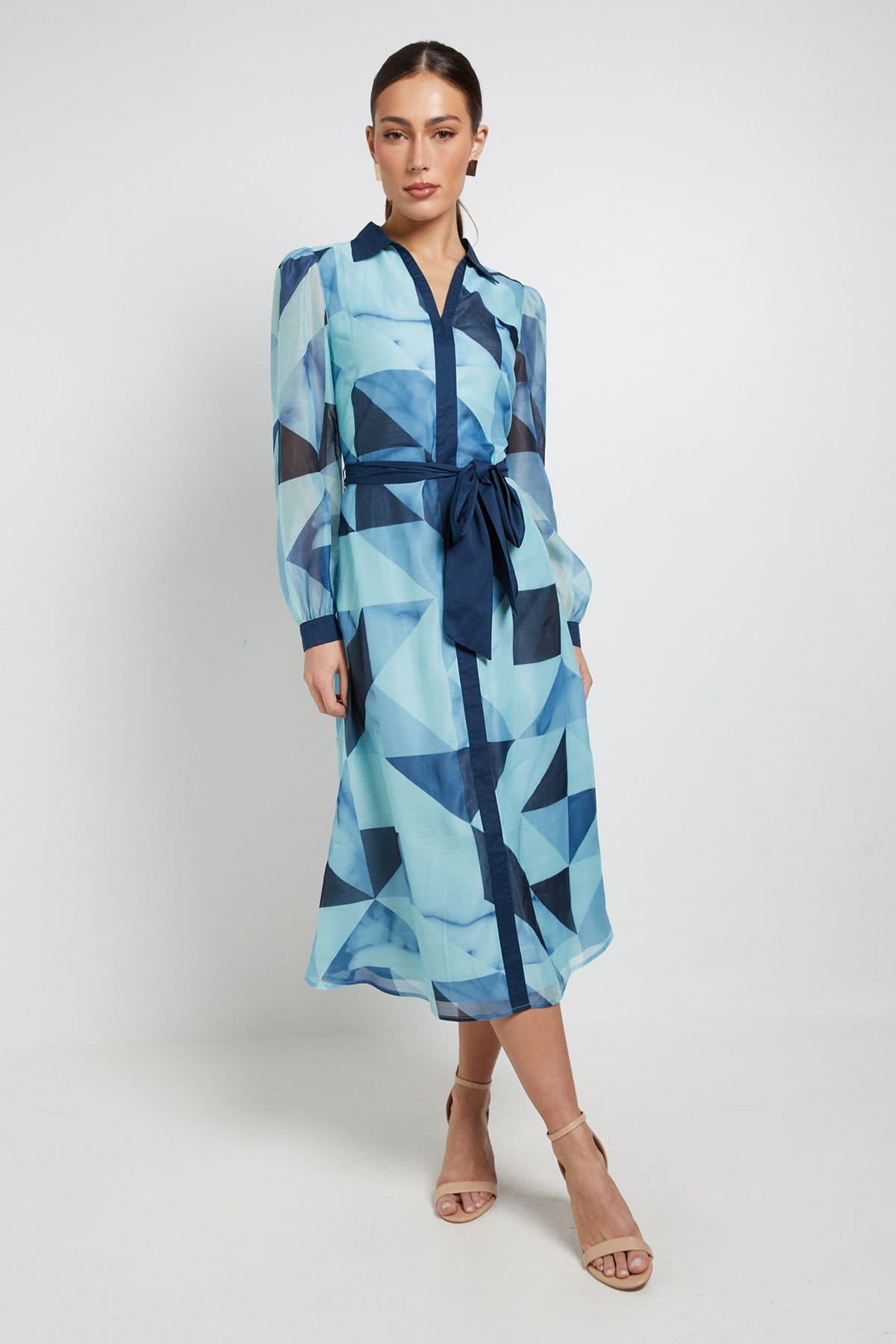 Principles Principles Women's Organza Volume Sleeve Midi Dress in Turquoise