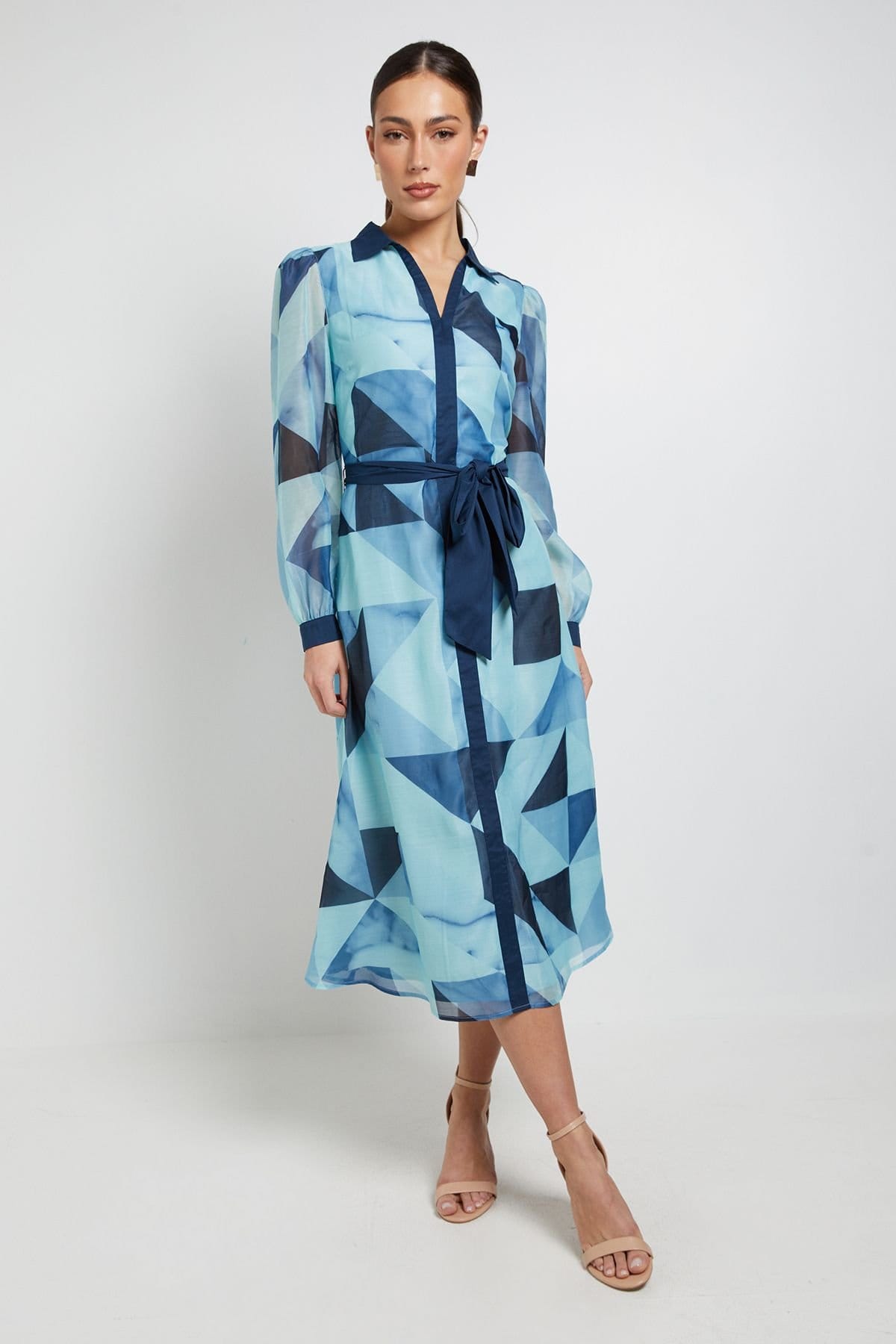 Principles Principles Women's Organza Volume Sleeve Midi Dress in Turquoise - 1