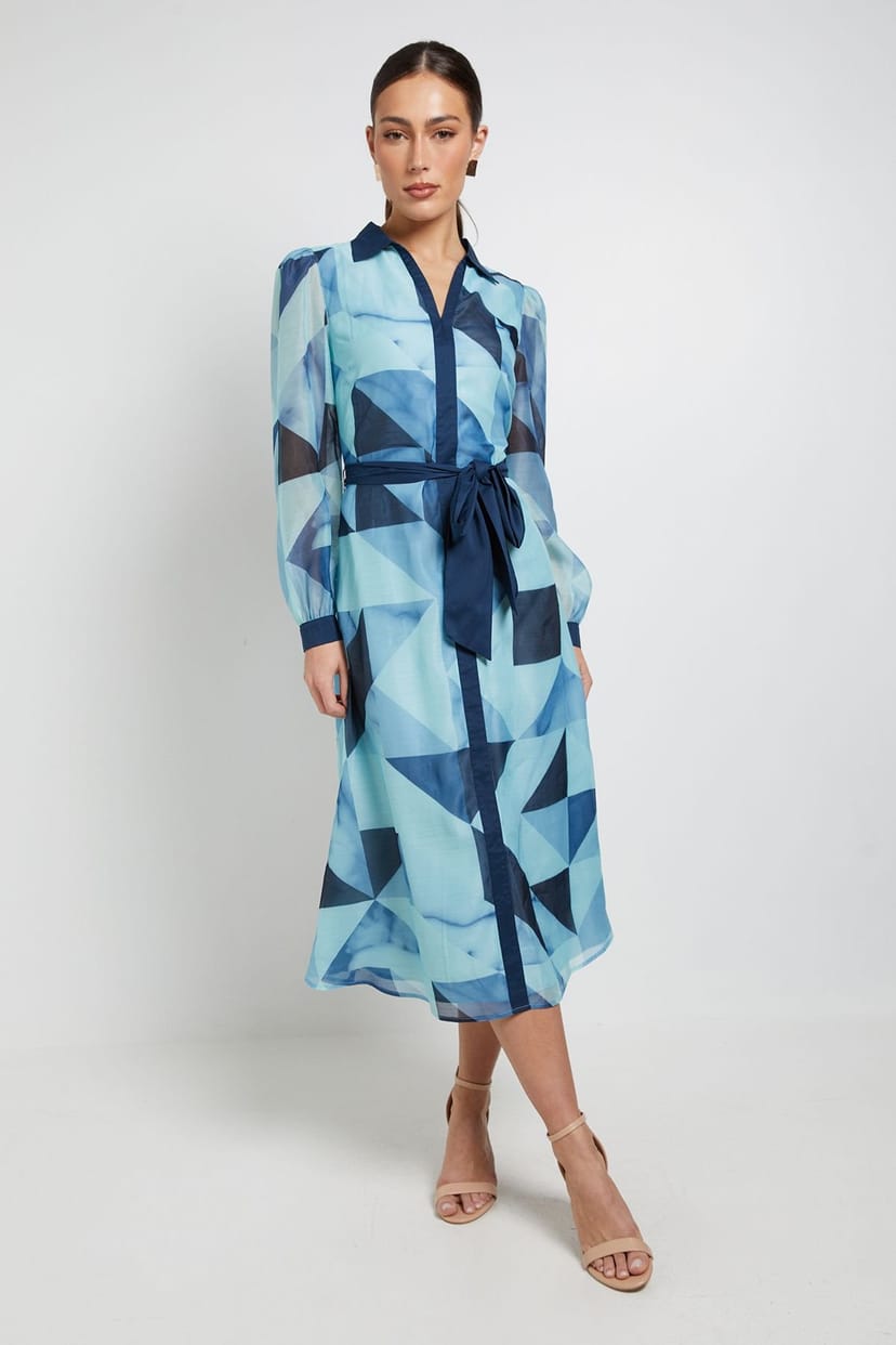Principles Principles Women's Organza Volume Sleeve Midi Dress in Turquoise - 1