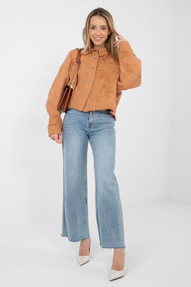 Love Lace Love Lace Women's Embroidered Fringe Denim Jacket for Daily Wear in Orange - 2