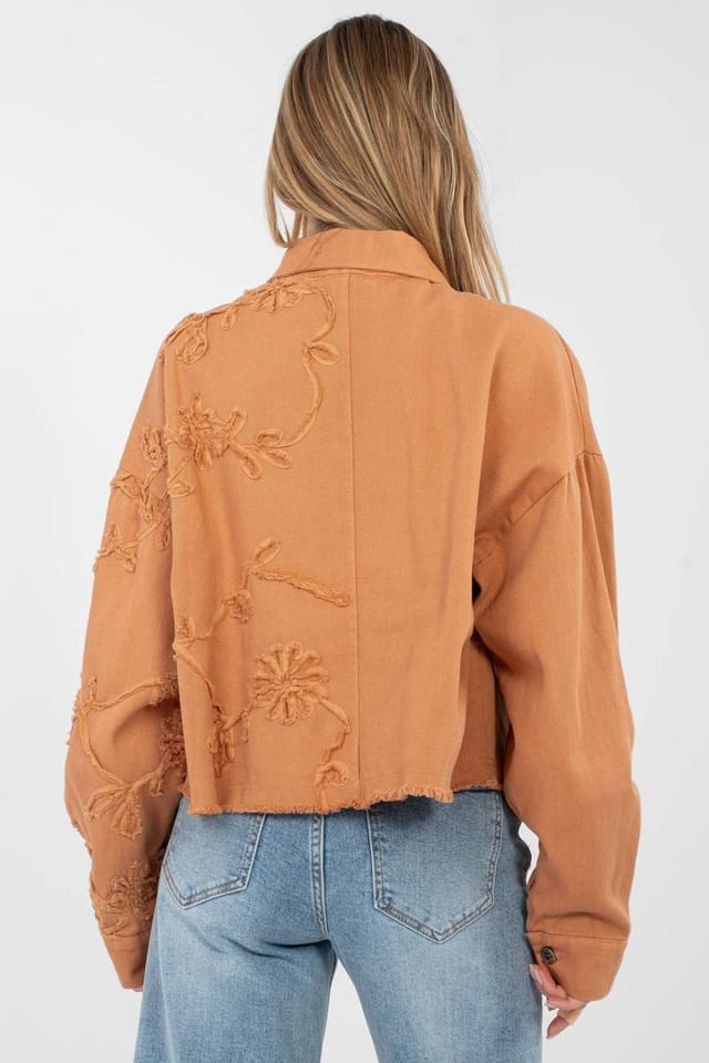 Love Lace Love Lace Women's Embroidered Fringe Denim Jacket for Daily Wear in Orange - 3