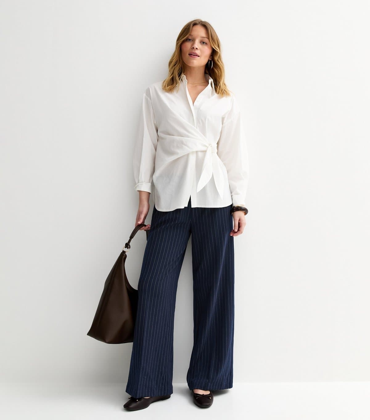 New Look Women's Blue Pinstriped Wide Leg Trousers New Look