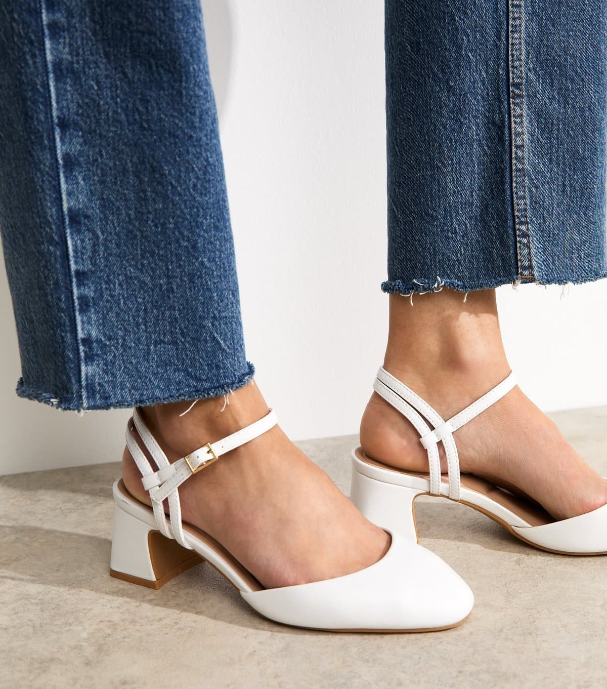 New Look Women's Wide Fit White Faux Leather Strap Detail Court Shoes New Look