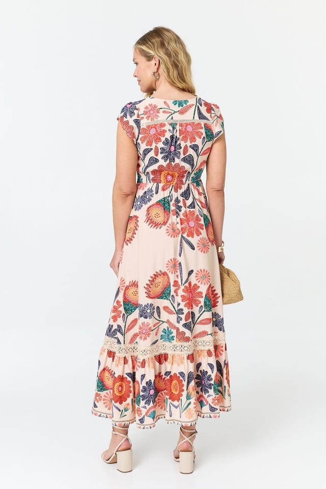 Izabel London Izabel London Women's Floral Cap Sleeve V-Neck Maxi Dress in Orange - 3