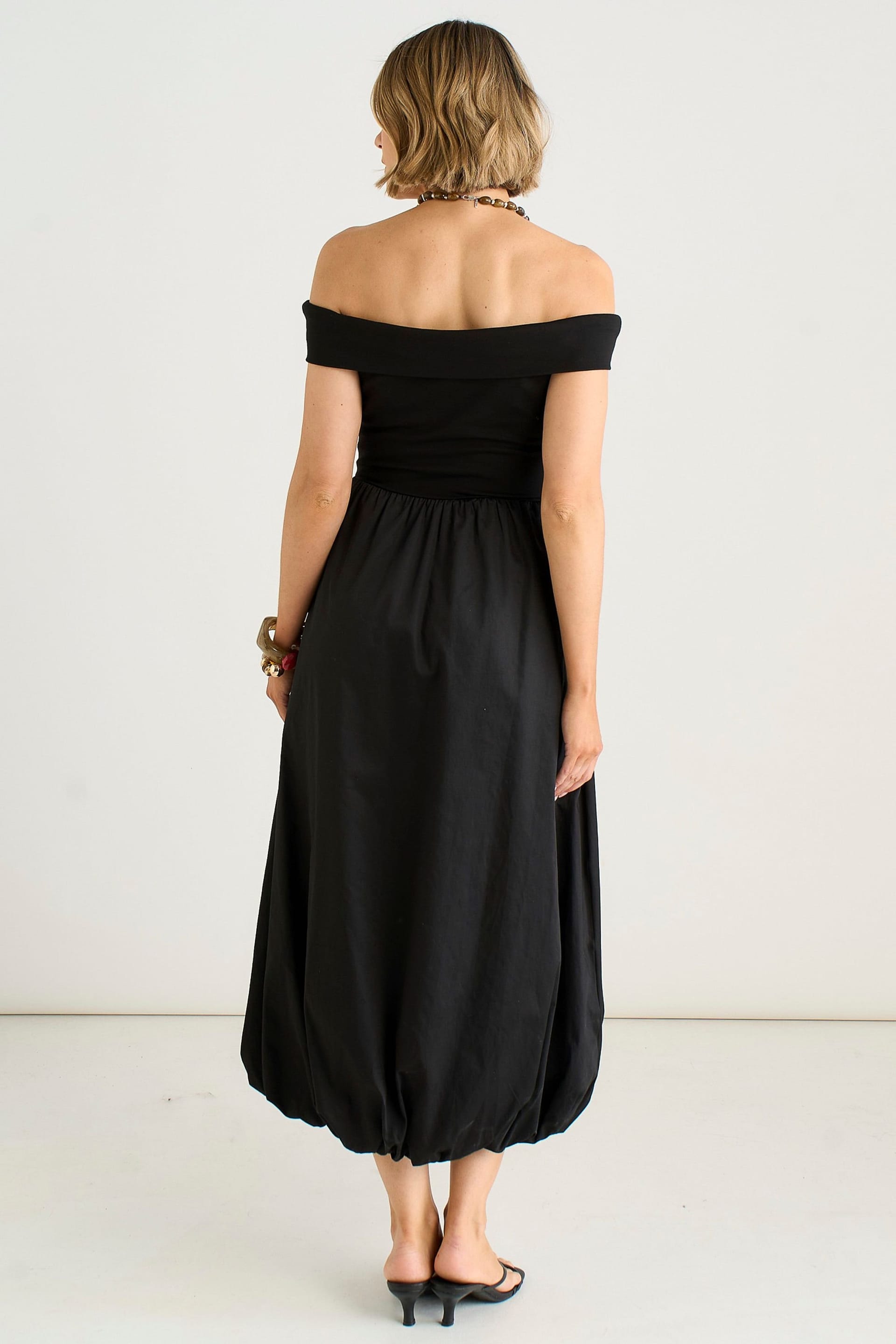 Gini London Gini London Women's Black Bardot Jersey Mix Puff Ball Midi Dress - 4