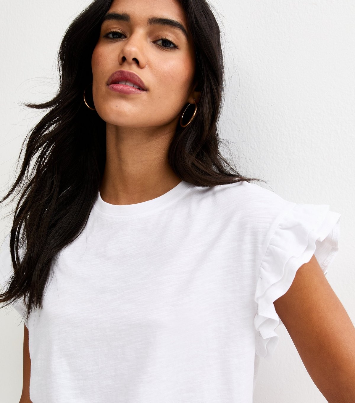 New Look Women's White Cotton Slub Frill Sleeve T-Shirt New Look - 2