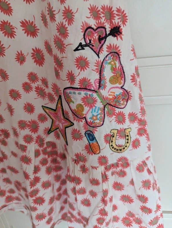 Topshop Vintage Laura Lees for Topshop Red Daisy Embroidered Dress Size S