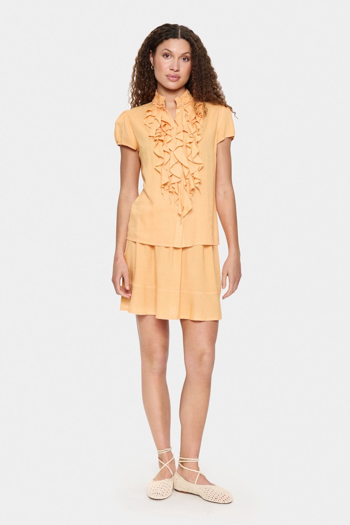 Saint Tropez Saint Tropez Women's Elli Short Sleeve Ruffles Blouse in Peach - 3