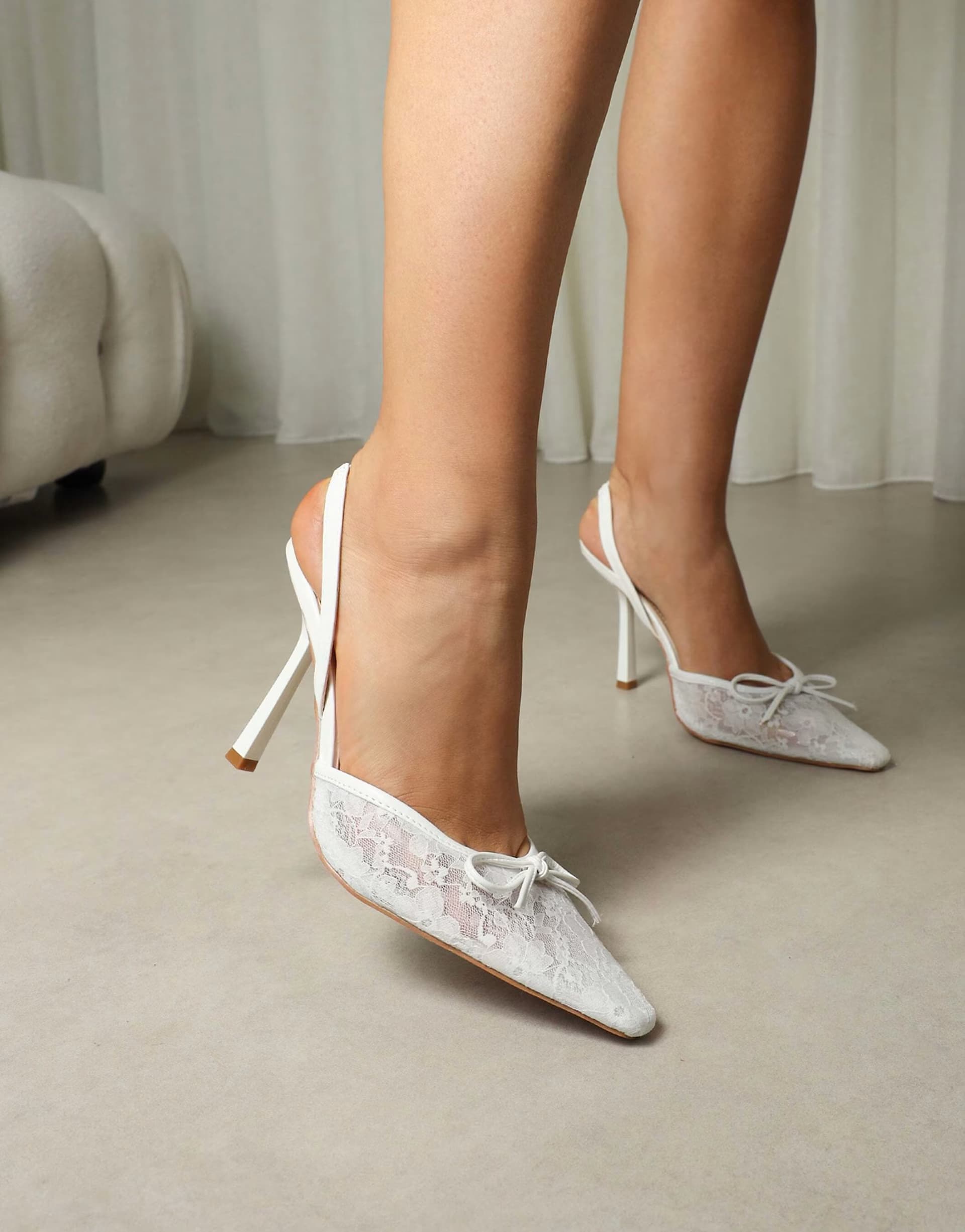 ASOS ASOS White Lace Heeled Sandals With Bow Detail