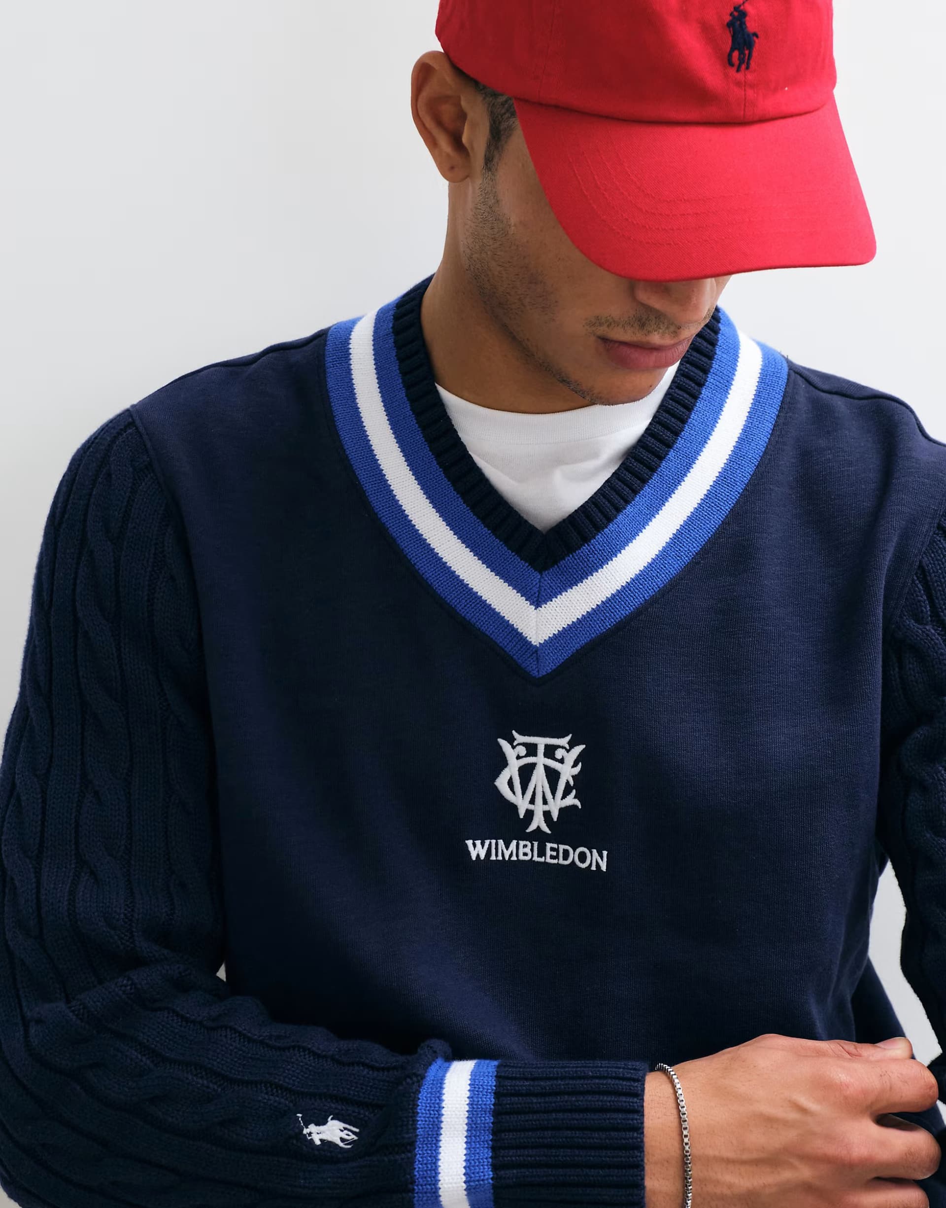 ASOS Polo Ralph Lauren Wimbledon casule crest logo knitted jumper in navy