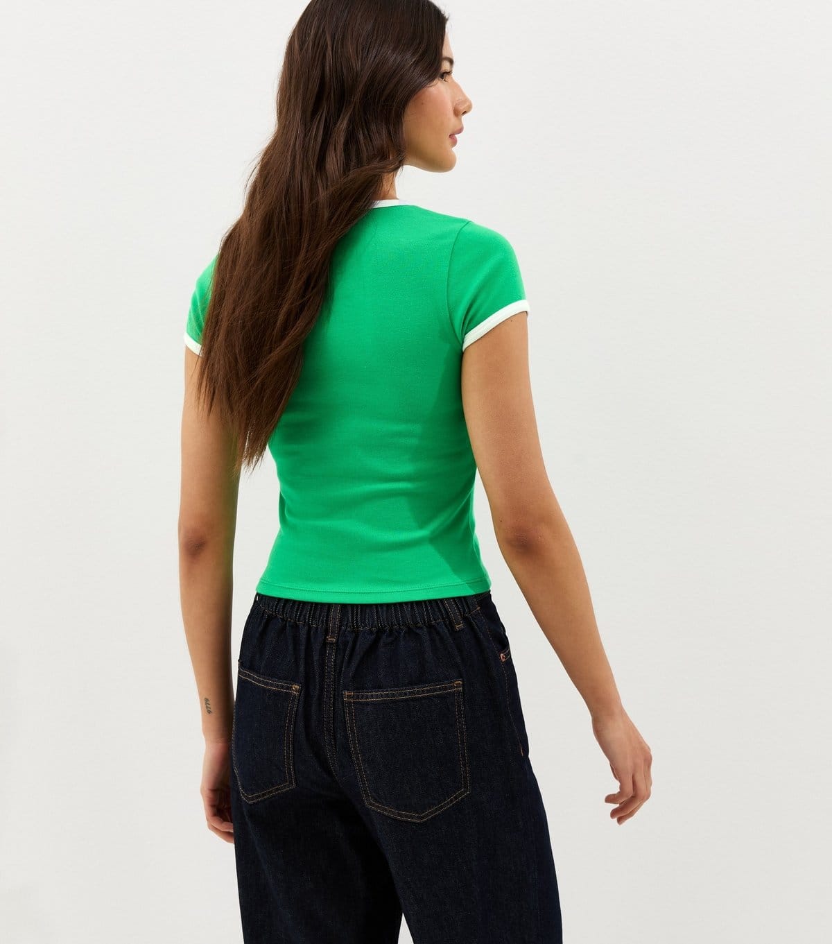 New Look Women's Bright Green Contrast Trim Baby Tee T-Shirt New Look - 4