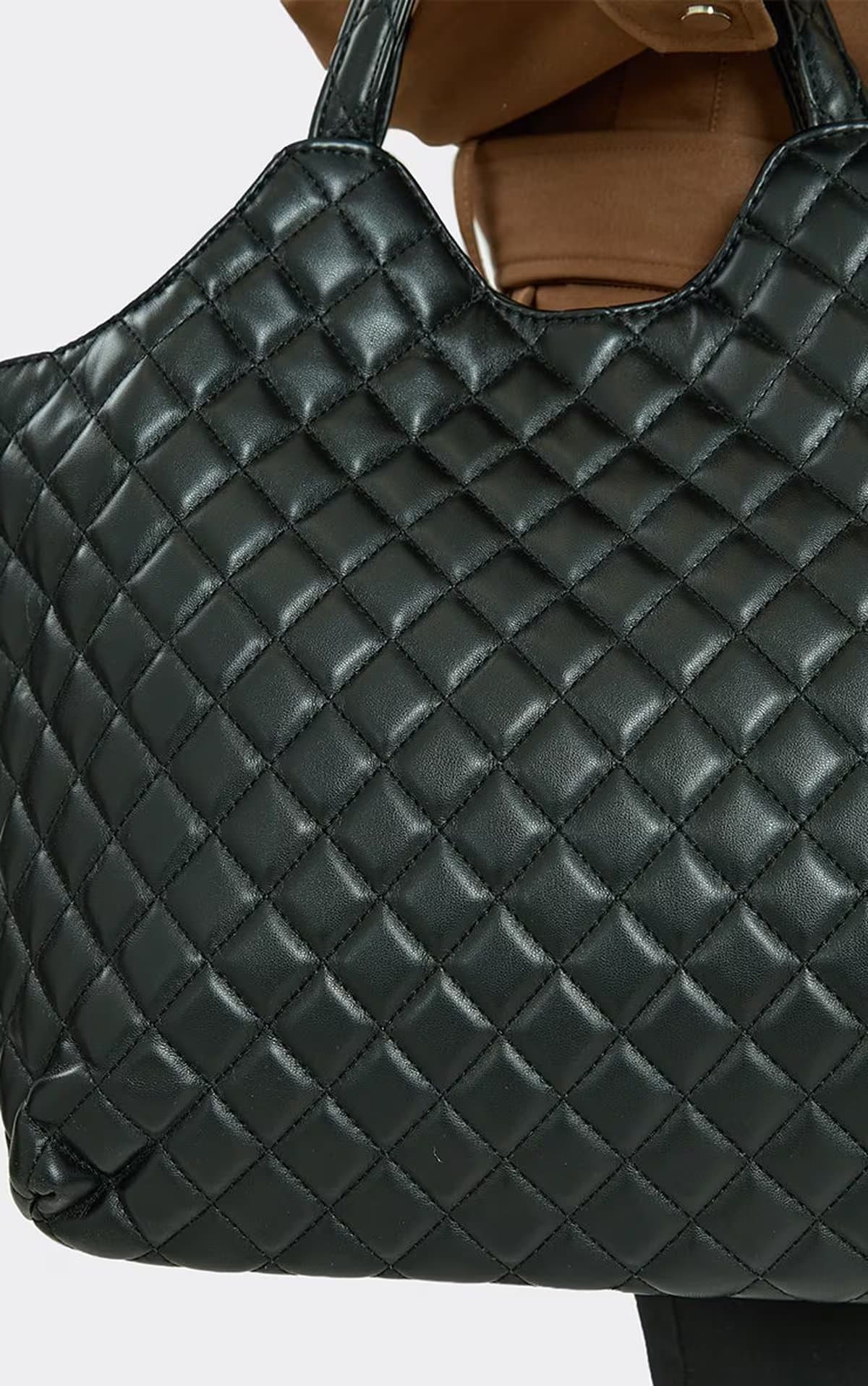 EGO Reya Quilted Detail Shaped Tote Bag In Black Faux Leather, Women's Size UK 0
