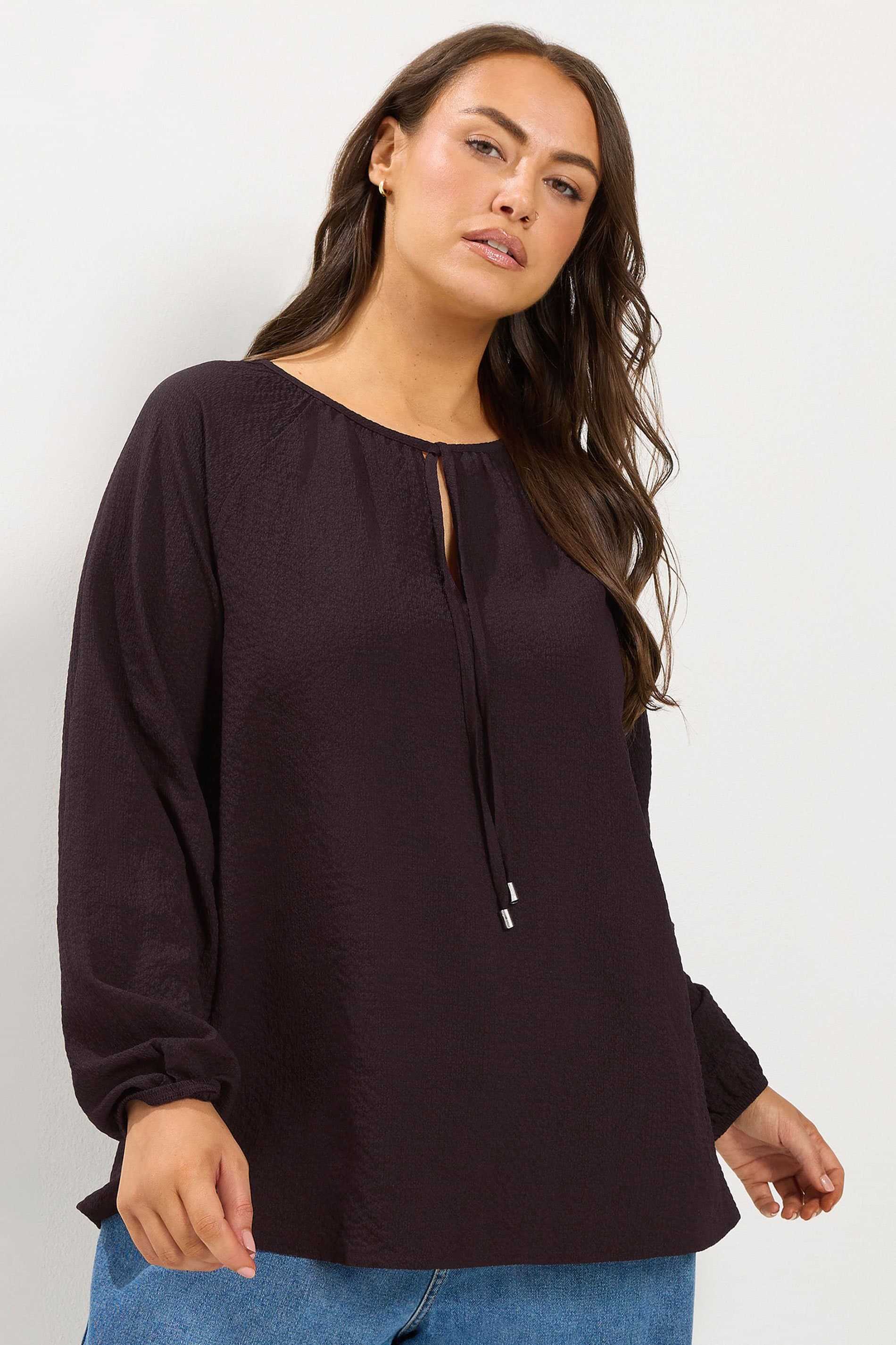 Yours Curve Fig Purple Textured Long Sleeve Blouse
