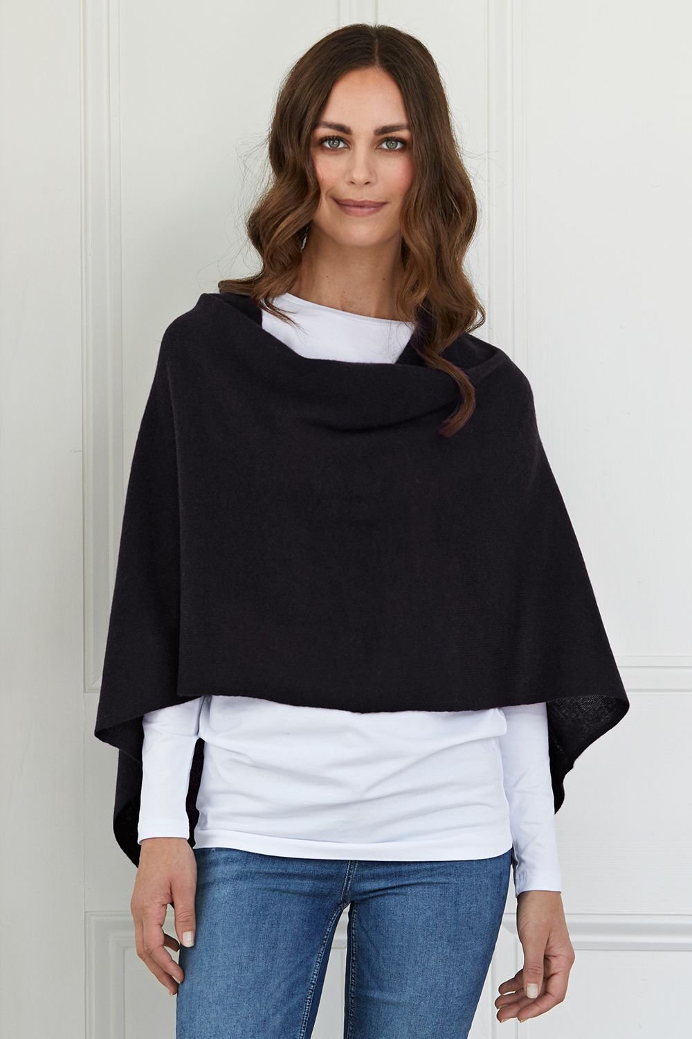 Cove Cove Women's Lucy 4-way Cashmere Poncho in Black - 3