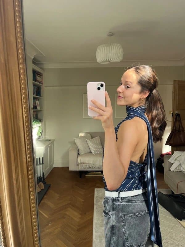 ASOS ASOS satin navy stripe scarf top