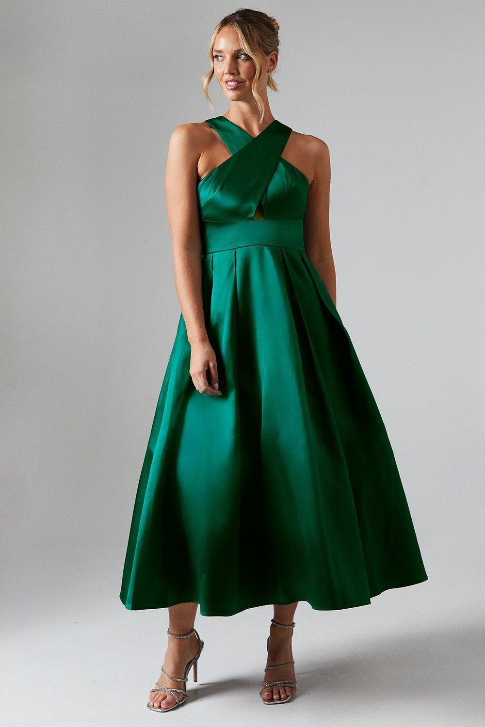 Coast Coast Women's Cross Neck Twill Bridesmaid Dress in Emerald - 2