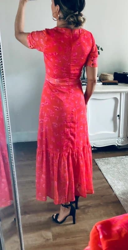 Never Fully Dressed Never Fully Dressed red pink floral print midi dress size 8