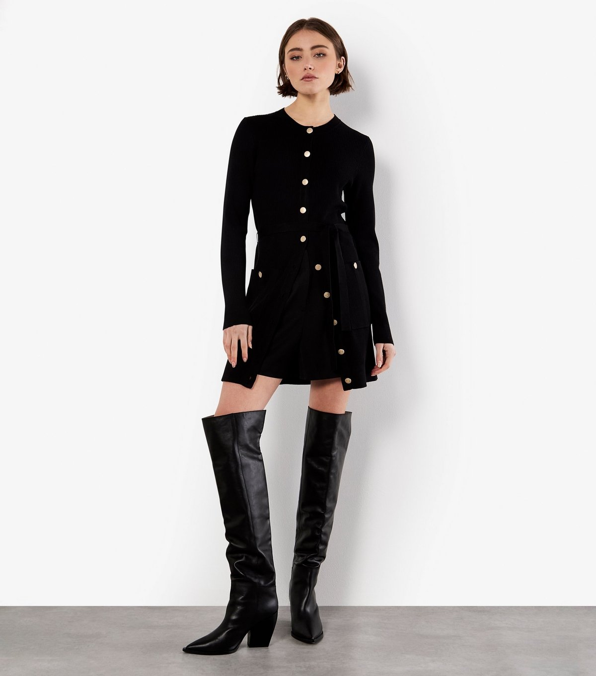 Apricot Women's Black Button Ribbed Mini Dress Apricot New Look - 2