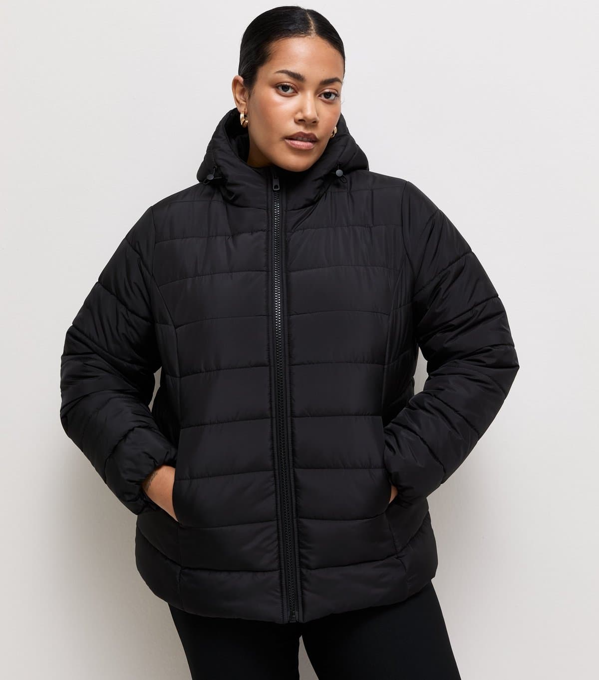New Look Women's Plus Size Black Hooded Lightweight Padded Jacket Curves New Look