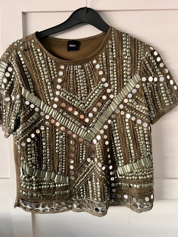 ASOS ASOS embellished sequin green top size 8