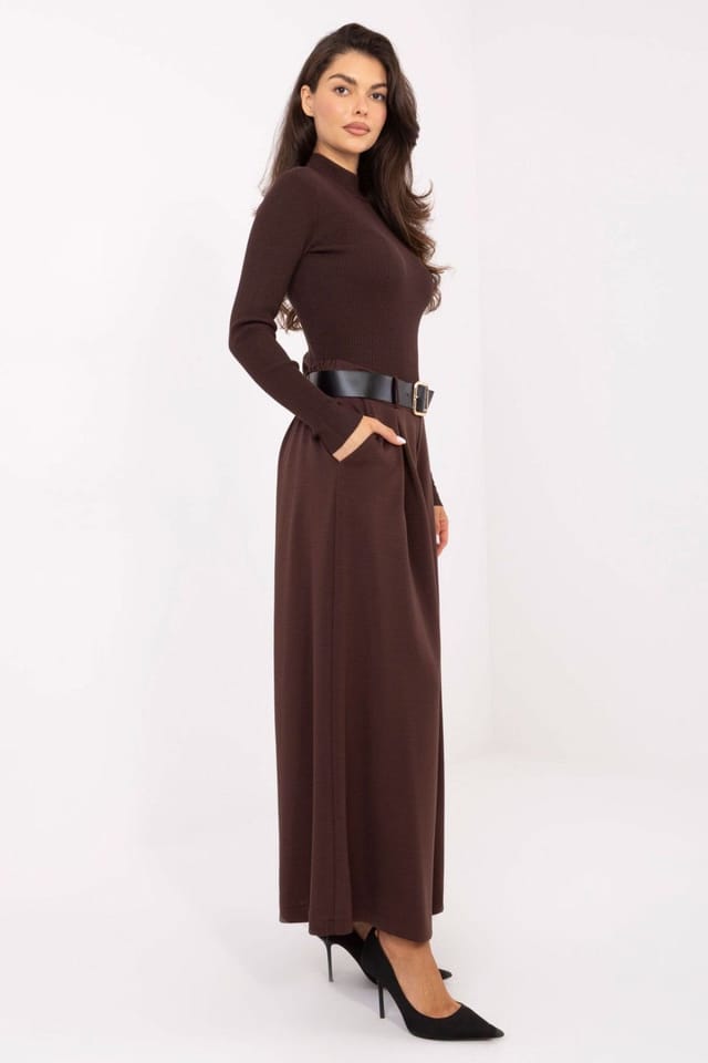 Love Lace Love Lace Women's Elegant High Waist Pleated Palazzo Trousers Style 220027 in Brown - 2