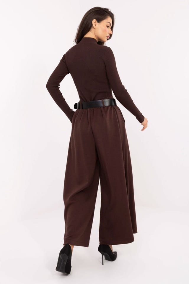Love Lace Love Lace Women's Elegant High Waist Pleated Palazzo Trousers Style 220027 in Brown - 3