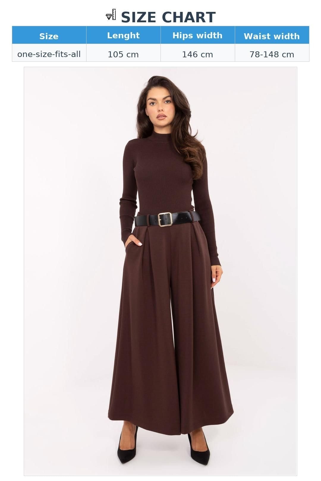 Love Lace Love Lace Women's Elegant High Waist Pleated Palazzo Trousers Style 220027 in Brown - 4