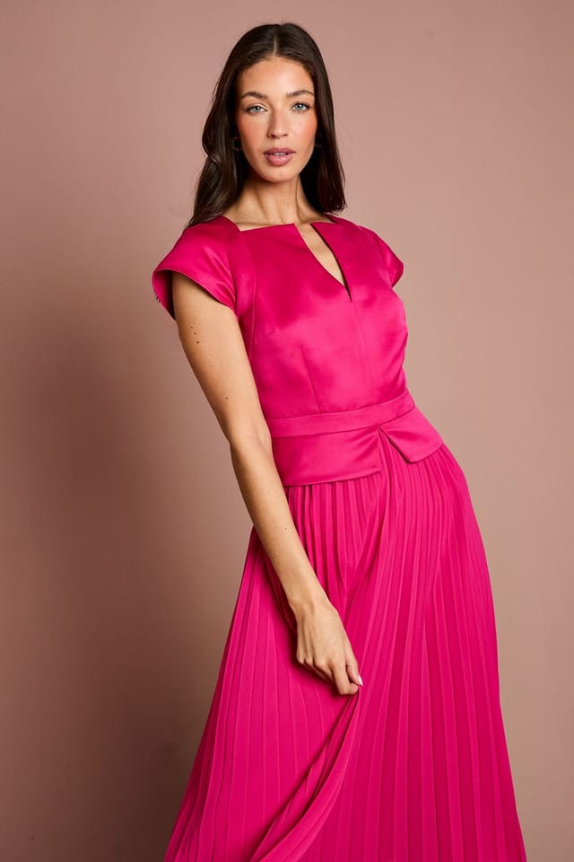 Coast Coast Women's Cap Sleeve Pleated Skirt Midi Wedding Guest Dress in Pink - 2