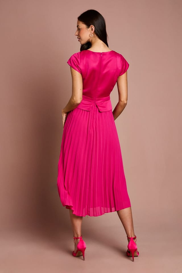 Coast Coast Women's Cap Sleeve Pleated Skirt Midi Wedding Guest Dress in Pink - 3