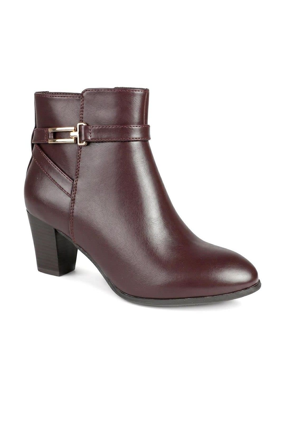 Pavers Pavers Women's Smart Block Heel Ankle Boots With Buckle Detail in Burgundy