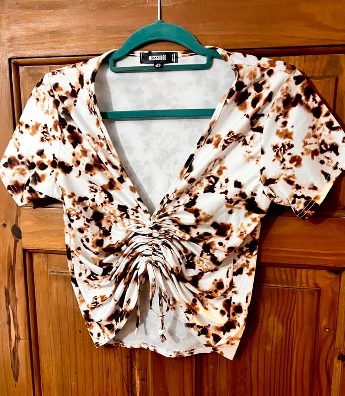 Missguided Missguided Ruched Front Crop Top | Smudge Dot | Rust Brown White | Desert Muse Coastal Cowgirl - 1
