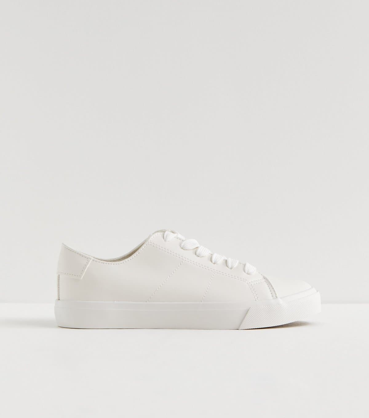 New Look Women's White Leather-Look Lace Up Trainers Vegan New Look