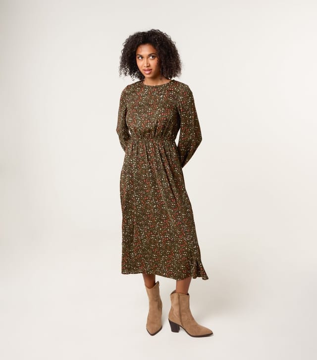 Blue Vanilla Women's Dark Khaki Animal Print Midi Dress Blue Vanilla New Look - 2